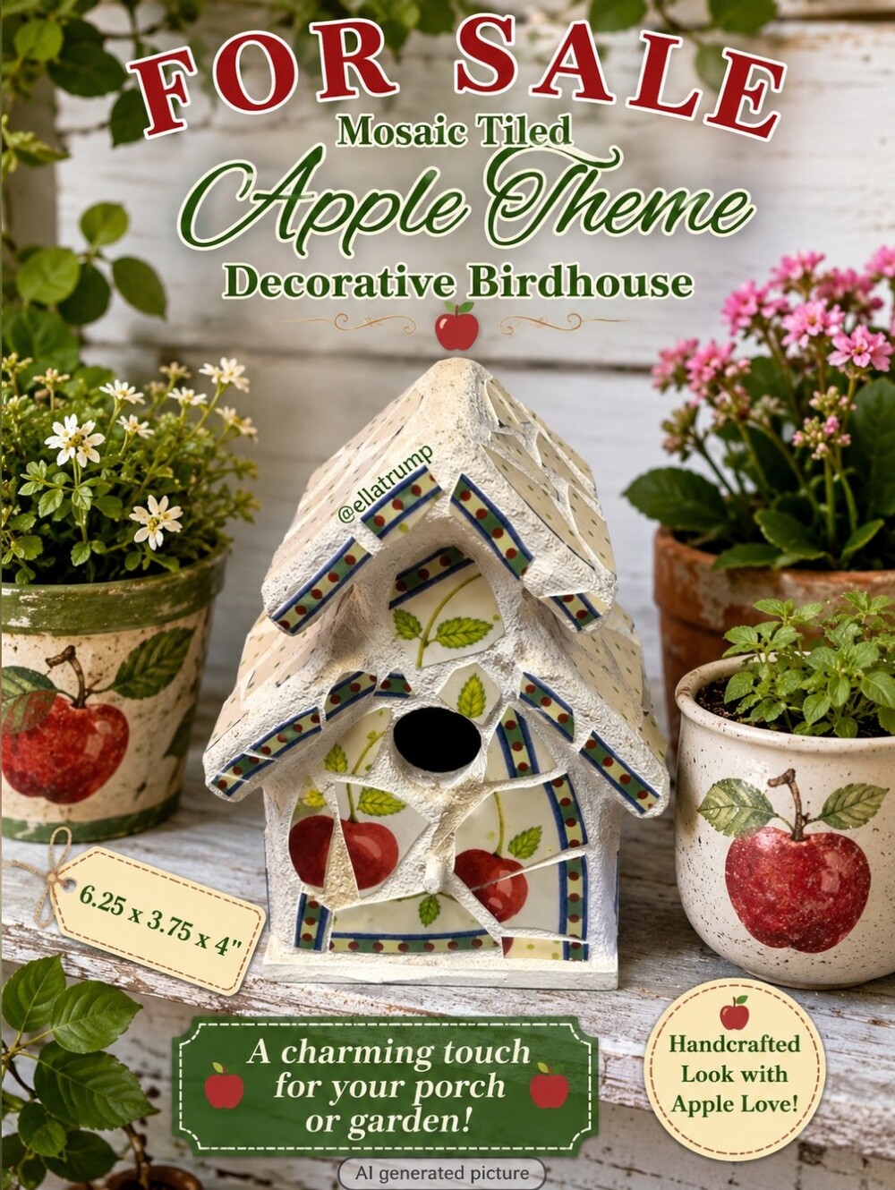 Mosaic Tiled Apple Theme Decorative Birdhouse